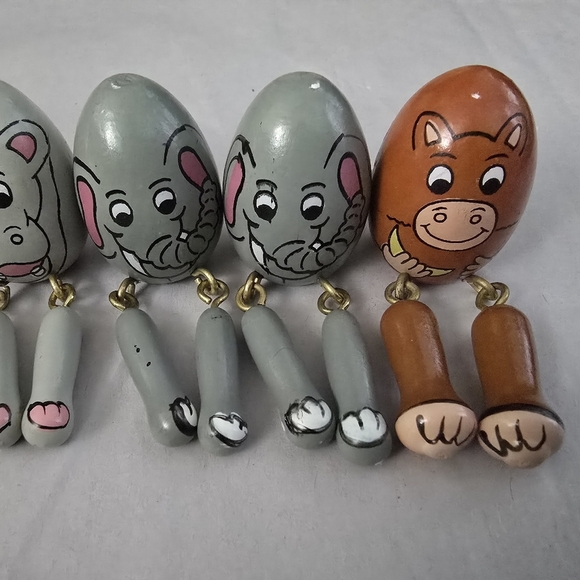 Handcrafted Wooden Zebra Zebra Monkey Shelf Sitters Folk Art Set of 8 - Picture 4 of 10